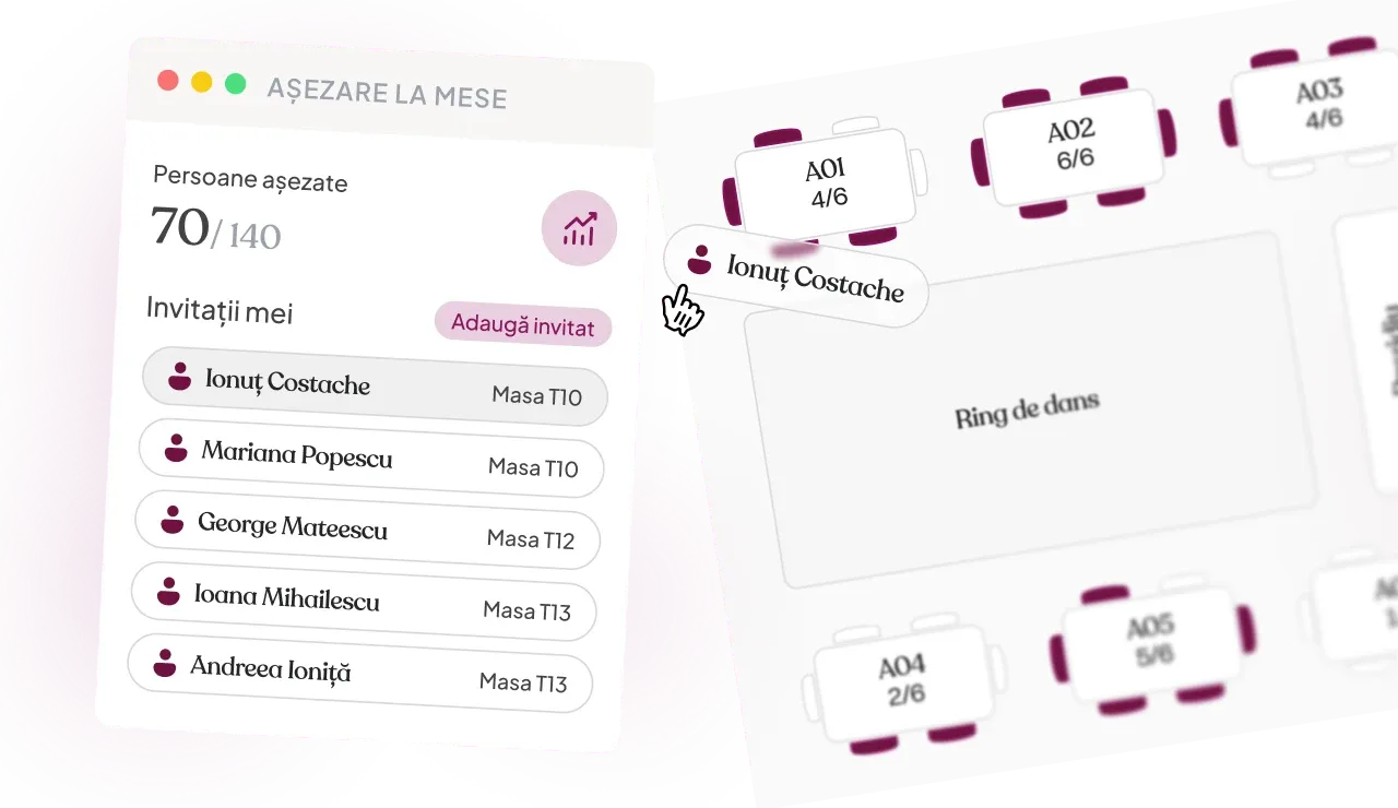 Soluție digitală invitații online - confirmări automate, plan mese, control total organizare nuntă și botez