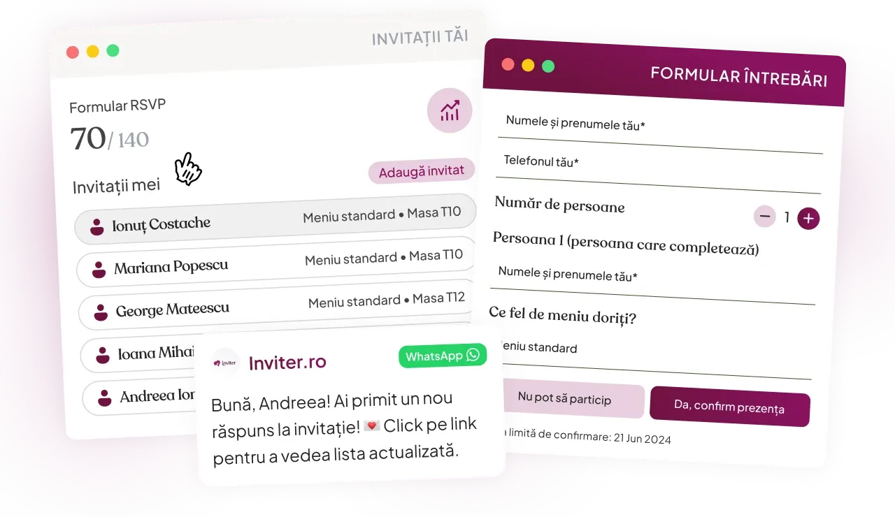 Soluție Inviter - întrebări personalizate, date exportabile instant, fără erori umane pentru organizare evenimente profesionale