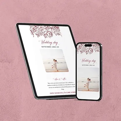 Modele invitații digitale nuntă - design premium personalizabil tip pagină pentru evenimente elegante