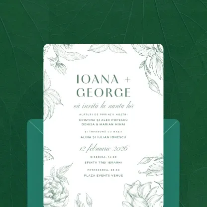 Invitații nuntă format card digital - model clasic, rafinat pentru confirmări și rsvp nuntă online