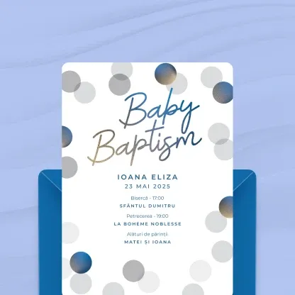 Invitații botez format card digital - model adorabil și ușor personalizabil pentru evenimentele micuților noștri