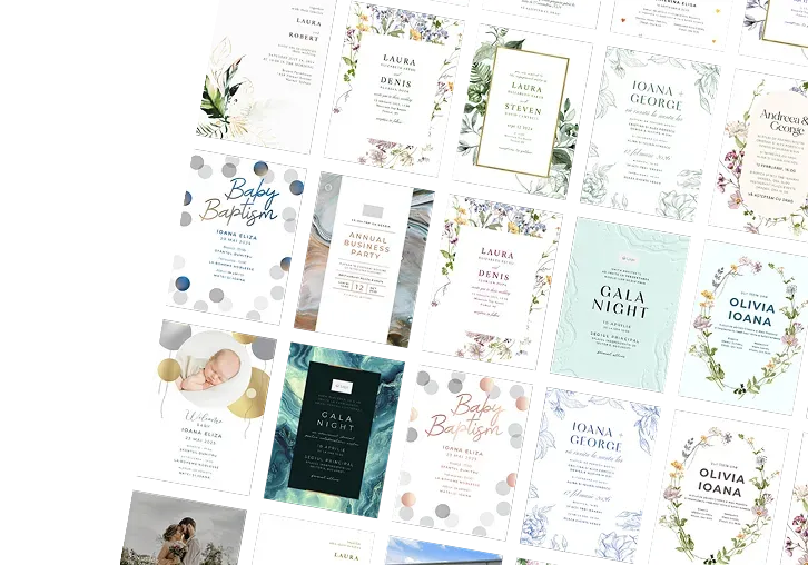 Șabloane diverse pentru invitații digitale - nuntă, botez, cununie civilă, corporate