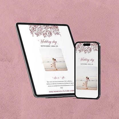 Modele invitații digitale nuntă - design premium personalizabil tip pagină pentru evenimente elegante